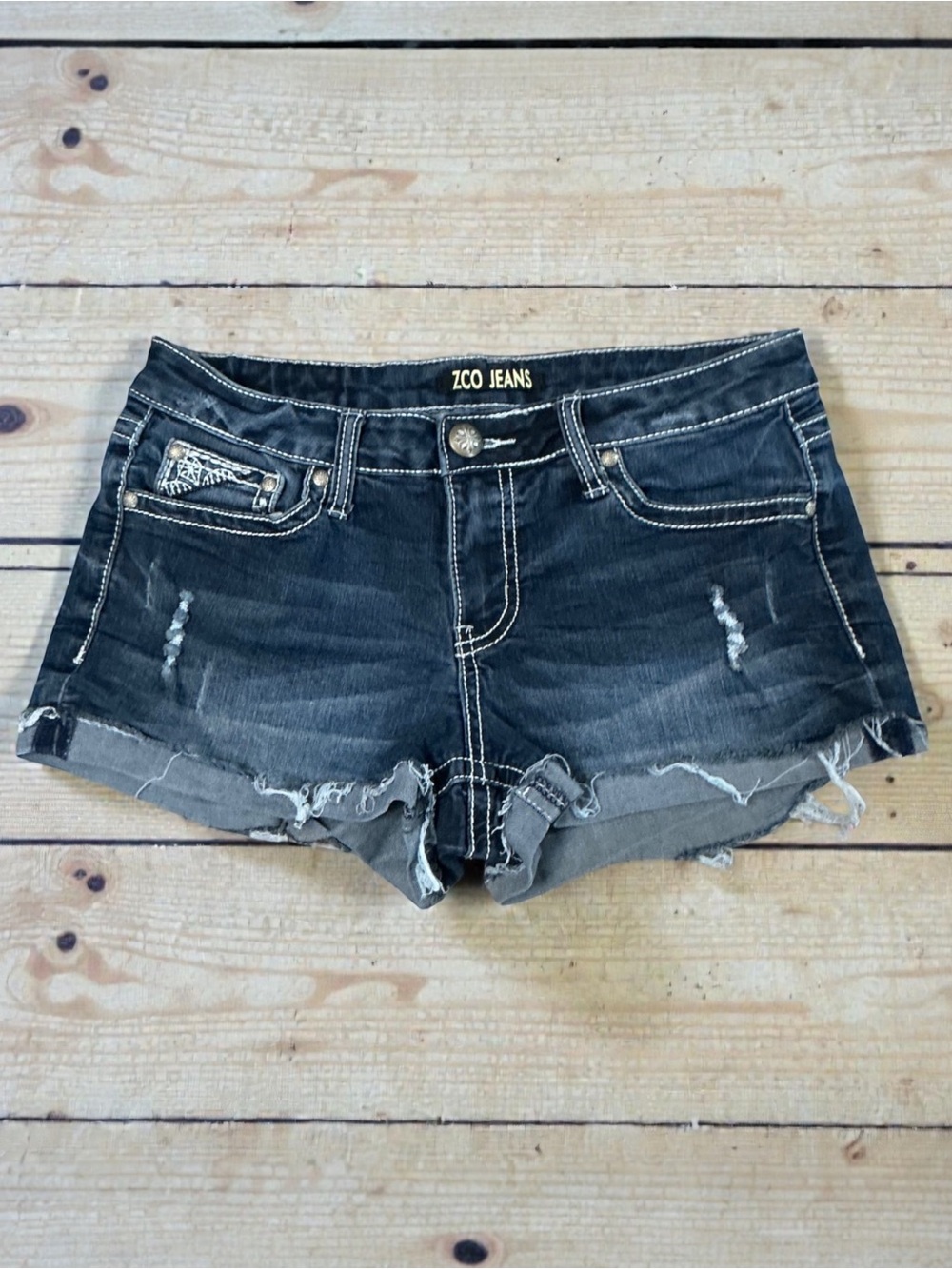 ZCO Jeans Blue Distressed Low-Rise Denim Shorts